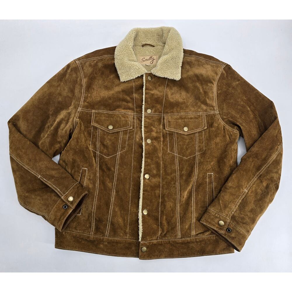 Scully Western Distressed Suede Sherpa Trucker Jacket Men’s Medium Ranchwear
